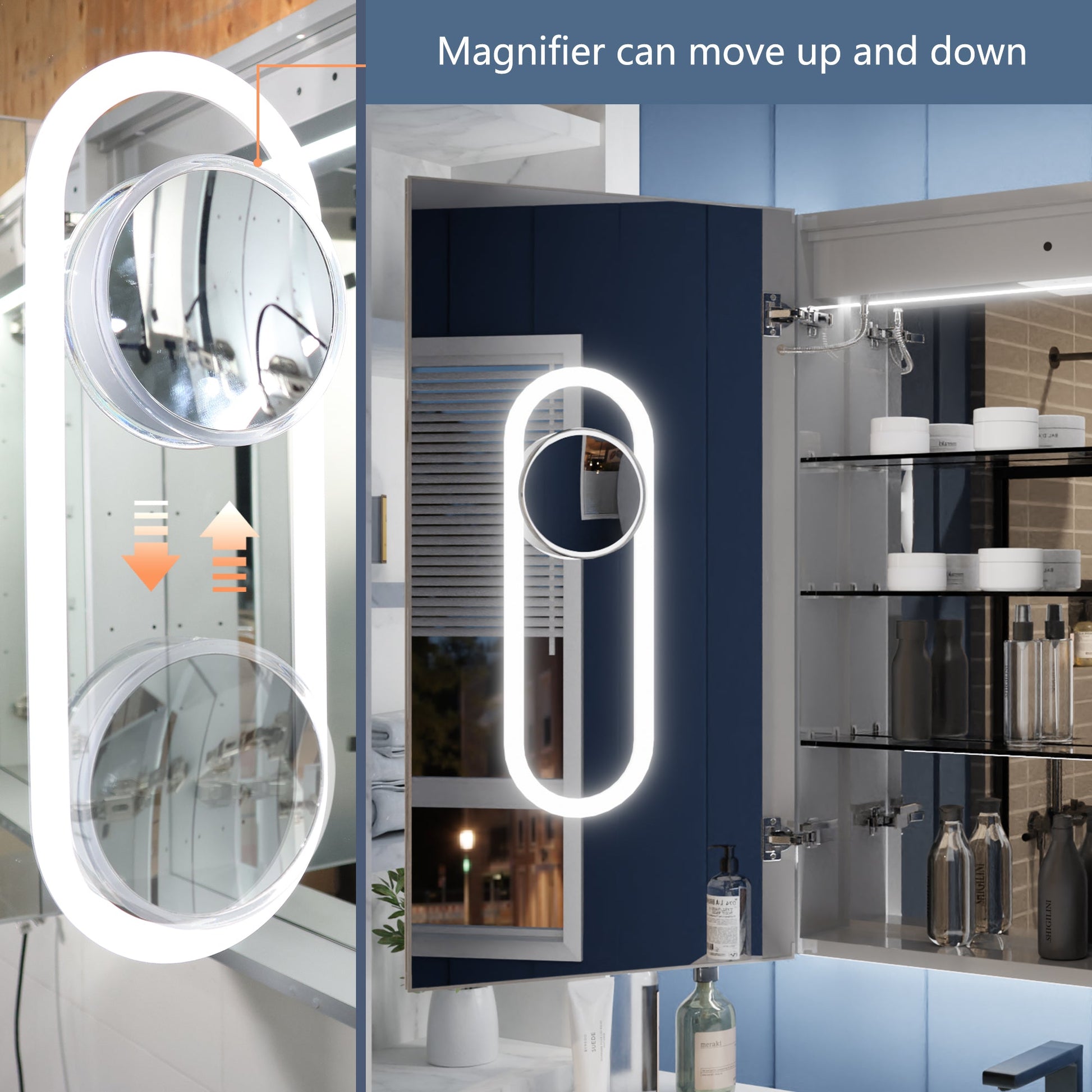 Illusion 36" x 32" LED Lighted Medicine Cabinet with Magnifiers Front and Back Light - ExBriteUSA