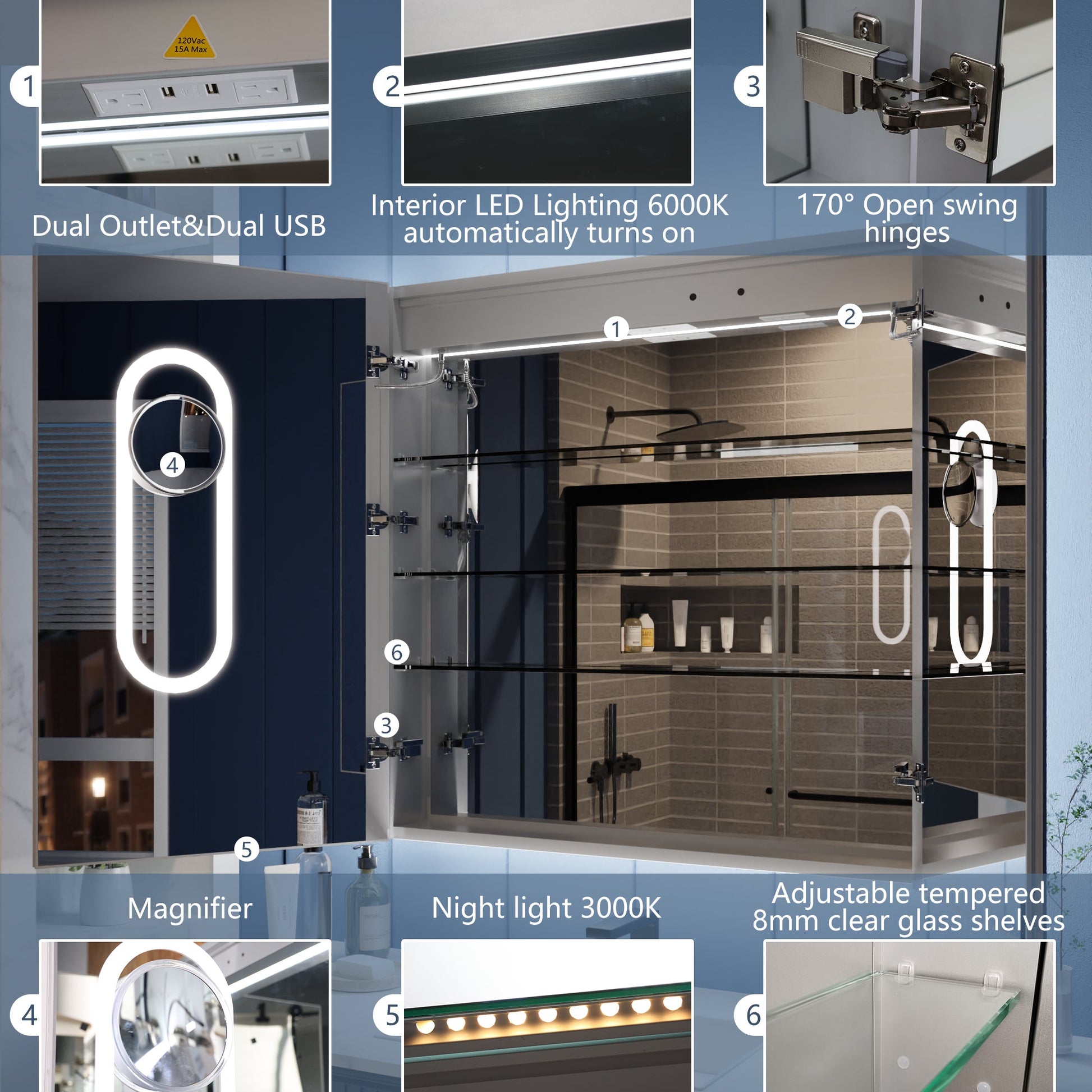 Illusion 36" x 36" LED Lighted Medicine Cabinet with Magnifiers Front and Back Light - ExBriteUSA