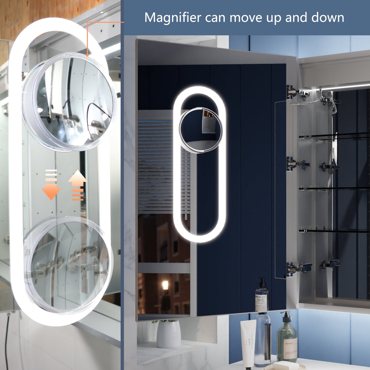 Illusion 36" x 36" LED Lighted Medicine Cabinet with Magnifiers Front and Back Light - ExBriteUSA