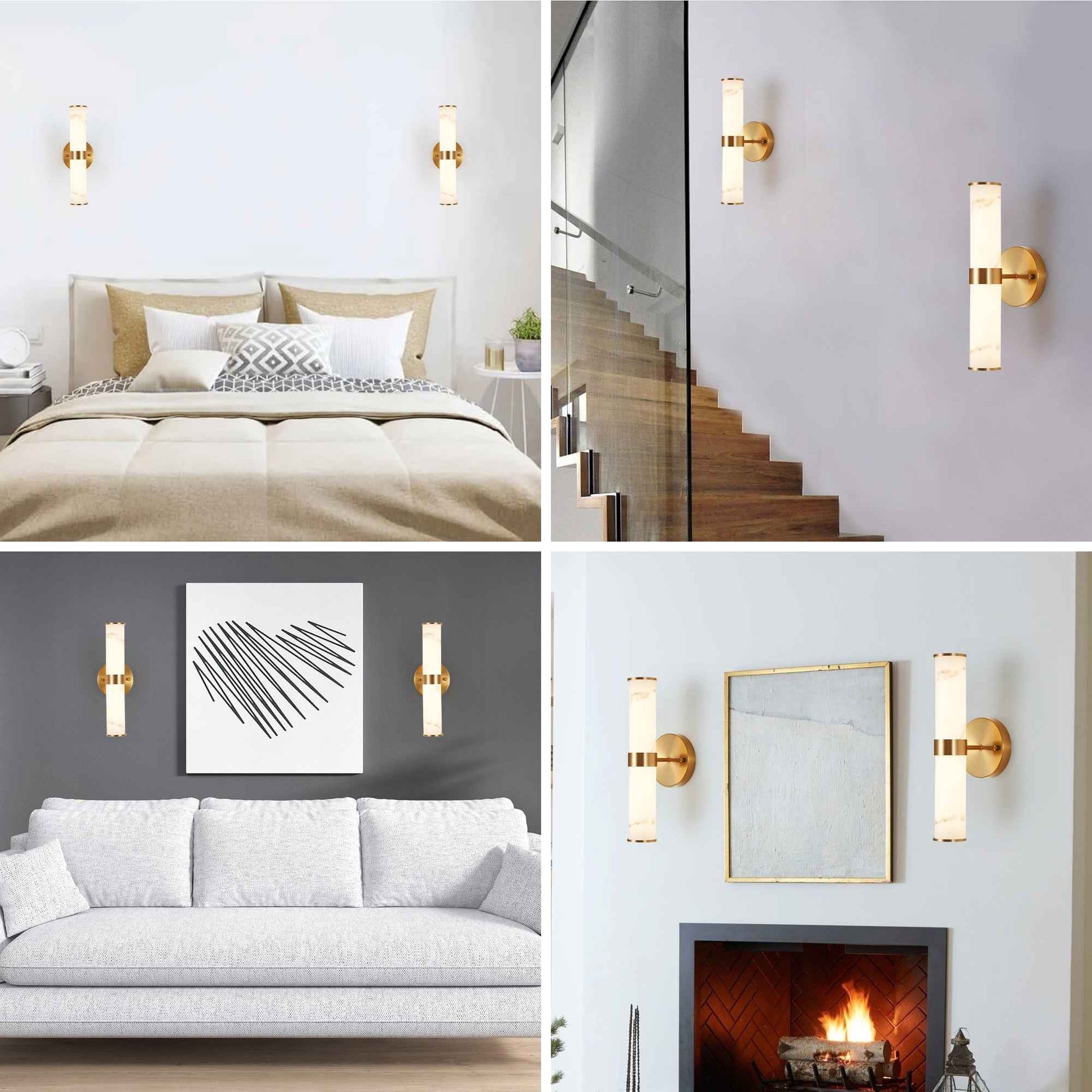 Exbrite Set of 2 Modern Marble-Effect Resin Wall Sconces with Gold Accents �C Elegant LED-Compatible Vanity Lights for Bedroom, Living Room & Hallway(Only Inoor)