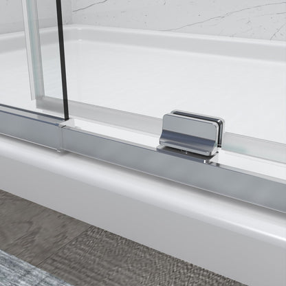 Flexi 44-48"x71" Frameless Shower Door in Brushed Nickel,Water Repellent Glass with Seal Strip Parts and Handle,6mm Glass Shower Door - ExBriteUSA