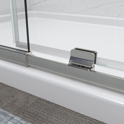 Flexi 38-42"x71" Frameless Shower Door in Brushed Nickel,Tempered Glass with Seal Strip Parts and Handle,6mm Glass Shower Door - ExBriteUSA