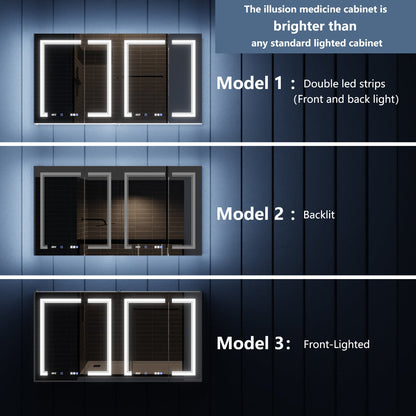 Illusion-B 60" x 32" LED Lighted Inset Mirrored Medicine Cabinet with Magnifiers Front and Back Light - ExBriteUSA