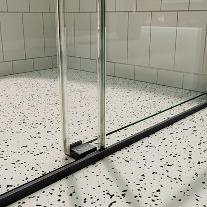 ExRoll 44-48" x 74" Frameless Shower Sliding Glass,Matte Black,Water Repellent Glass Shower Door,Explosion-proof,Easy-to-clean coating