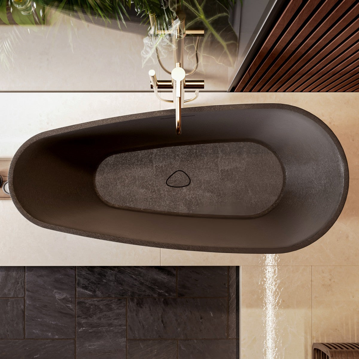 Allsumhome RockE 59" Oval Solid Surface Stone Freestanding Bathtub,Stone Touch,Pure Black,Scratch-proof,cUPC Certified,No Drain