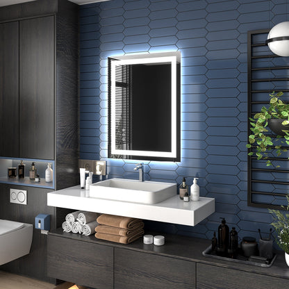 Apex 28" W X 36" H LED Bathroom Large Light Led Mirror,Anti Fog,Dimmable,Dual Lighting Mode,Tempered Glass