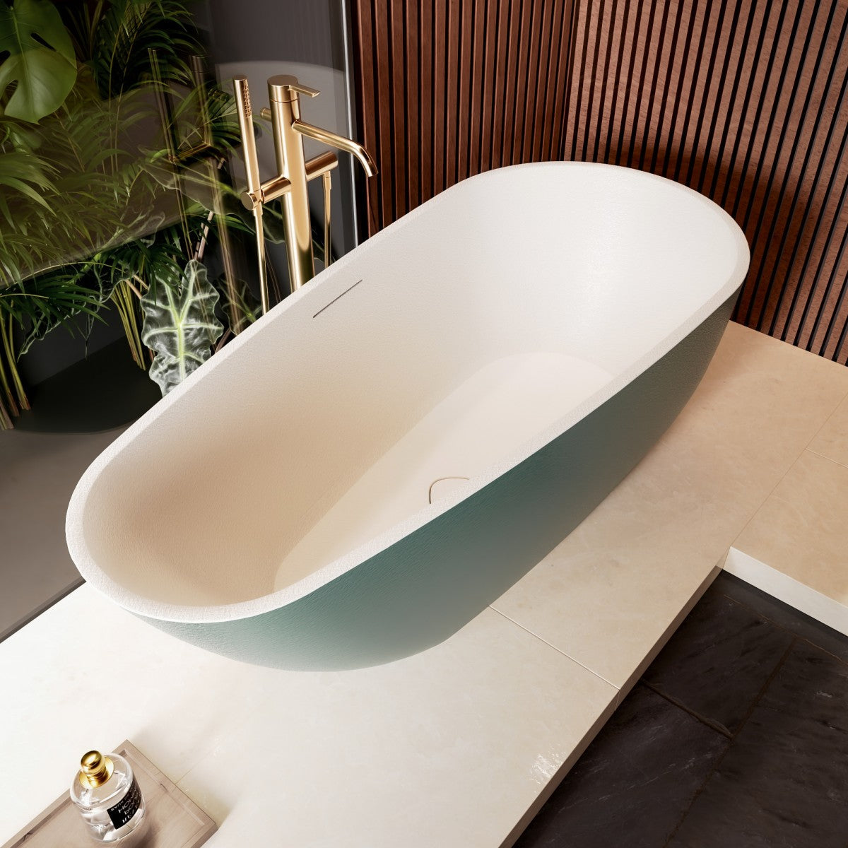 Allsumhome RockE 67" Oval Solid Surface Stone Freestanding Bathtub,Stone Touch,Avocado Green,Scratch-proof,cUPC Certified,No Drain