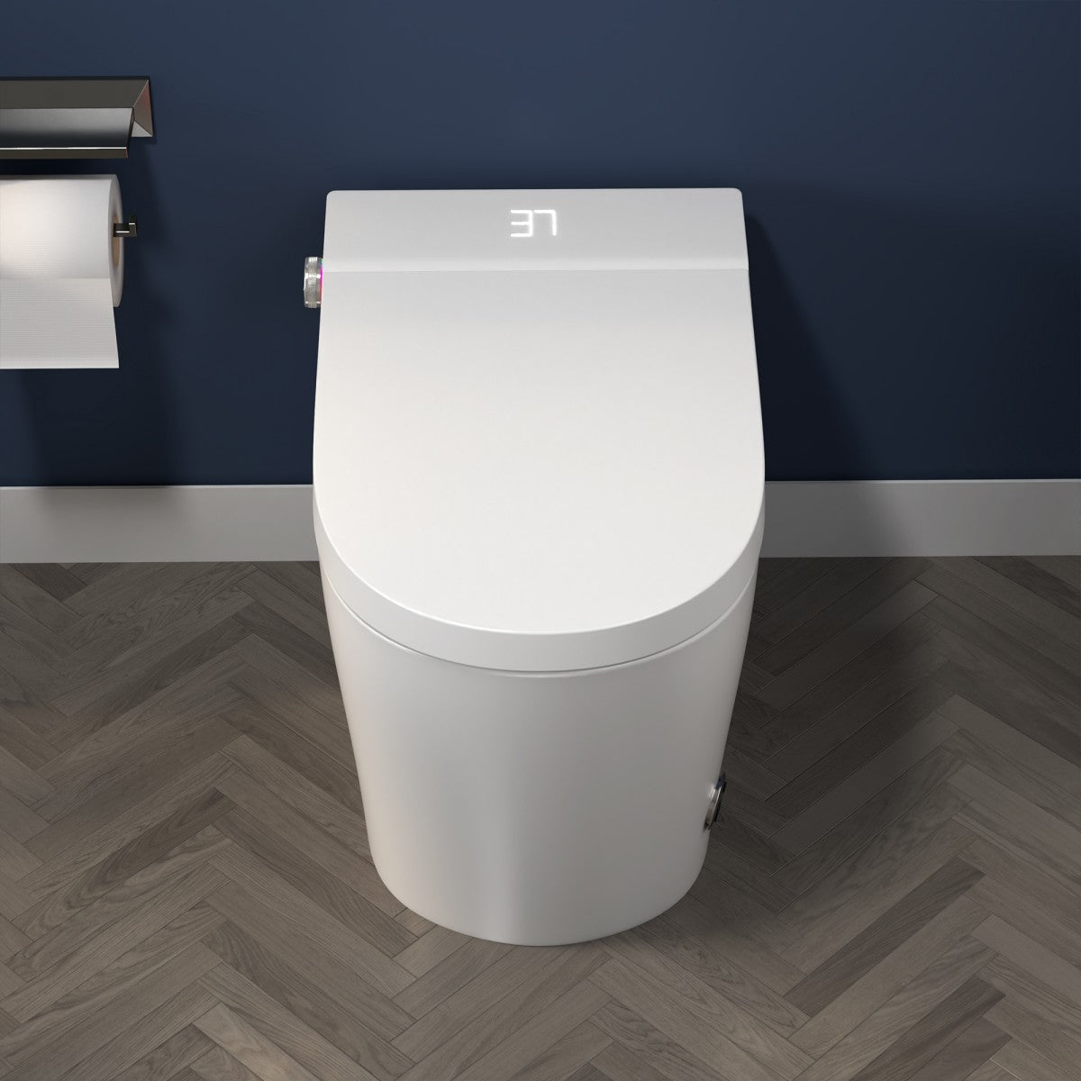 Exbrite Smart Toilet With Foot Sensing Open Cover & Seat, No Water Pressure Limitation, Night Light, Leakage Protection, Side Knob With Multiple Controls, Remote Control, Auto Flushing, White Screen - ExBriteUSA