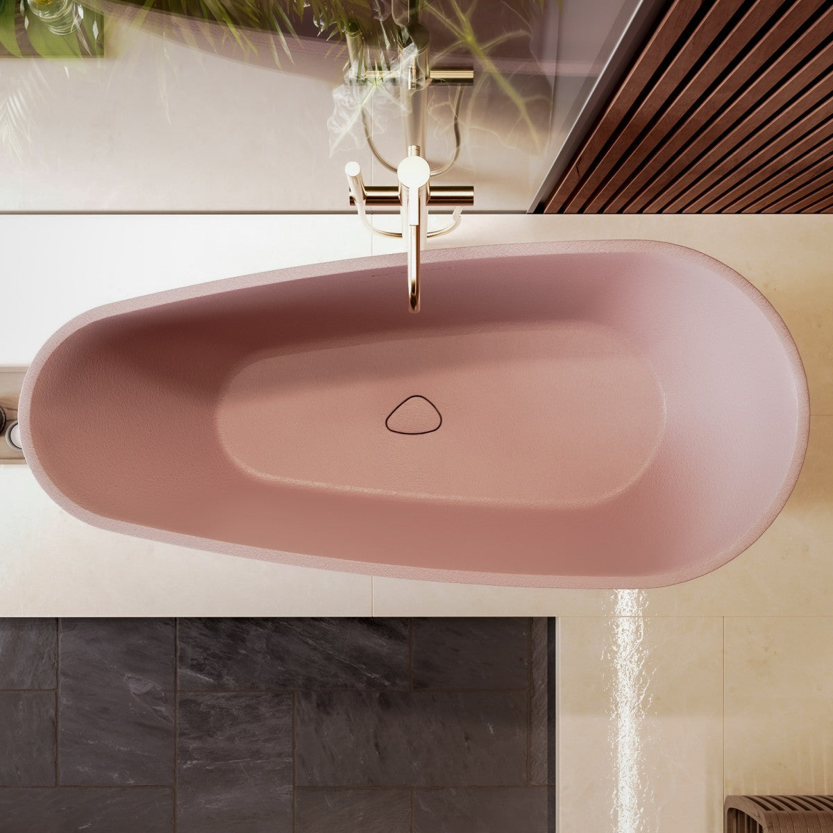 Allsumhome RockE 67" Oval Solid Surface Stone Freestanding Bathtub,Stone Touch,Pink,Scratch-proof,cUPC Certified,No Drain
