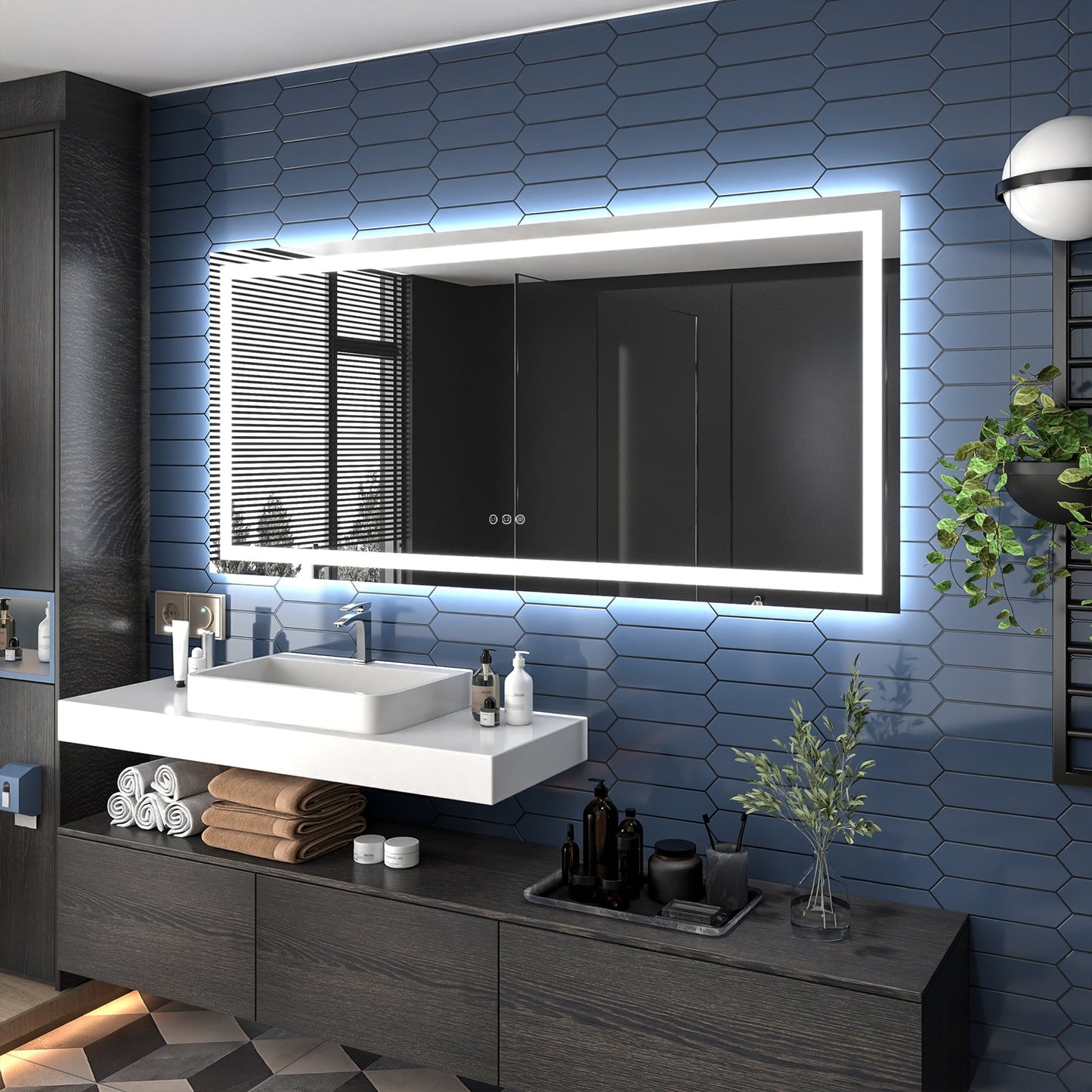 Apex-T 78" W x 36" H Lighted Bathroom Large Light Led Mirror,Anti Fog,Dimmable,Three Lighting Modes