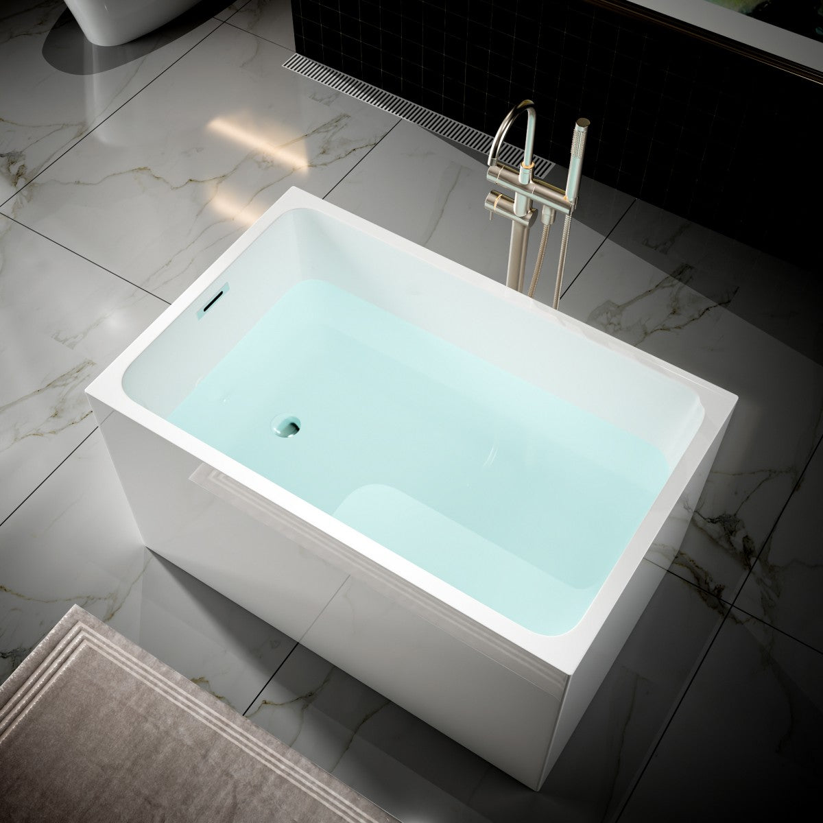SQ Exbrite 43'  Acrylic Freestanding Bathtub ,Spacious rectangle Shape, Gloss White Finish, Chrome Overflow & Pop-Up Drain CUPC Certificate - ExBriteUSA