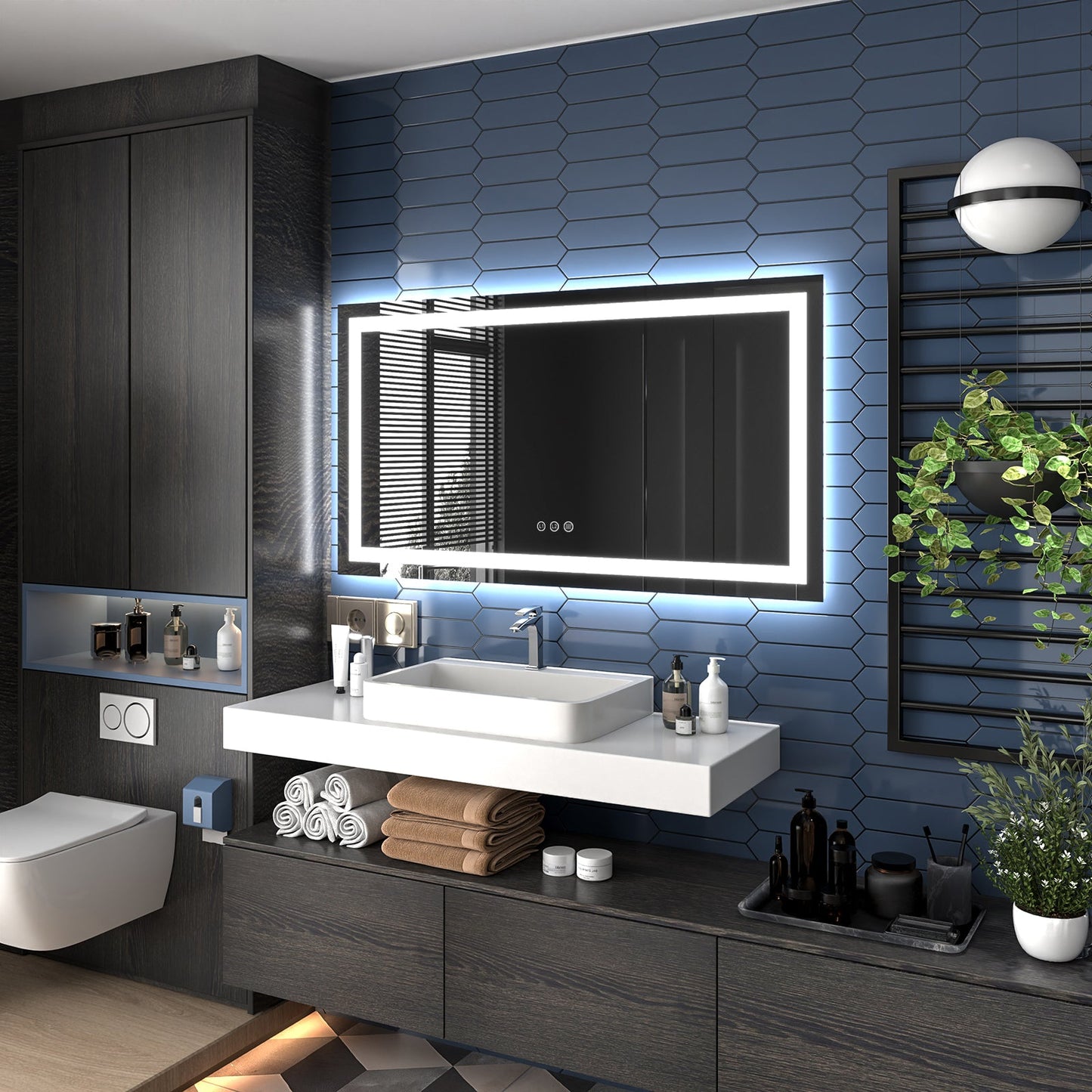 Apex-T 55" W x 30" H Lighted Bathroom Large Light Led Mirror,Anti Fog,Dimmable,Three Lighting Modes