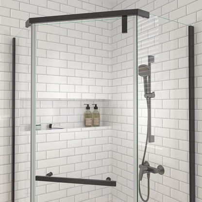 Prism Neo-Angle Frameless Shower Door 38 in. W x 72 in. H Corner Shower Enclosure,6mm Clear Glass,Pivot Shower Doors,Matte Black,Not Base