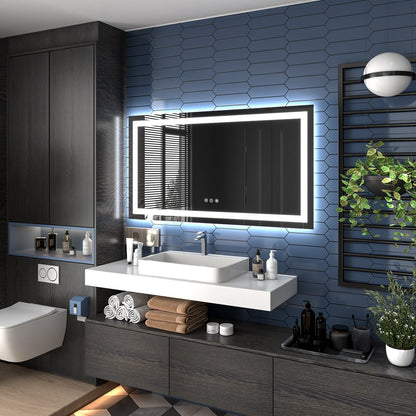 Apex 55" W x 30" H LED Bathroom Light Mirror,Anti Fog,Dimmable,Dual Lighting Mode,Tempered Glass