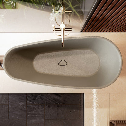 Allsumhome RockE 67" Oval Solid Surface Stone Freestanding Bathtub,Stone Touch,Cement Gray,Scratch-proof,cUPC Certified,No Drain