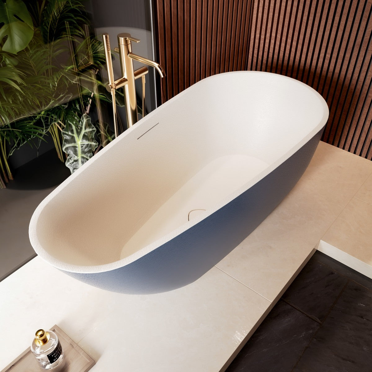 Allsumhome RockE 67" Oval Solid Surface Stone Freestanding Bathtub,Stone Touch,Prussian Blue,Scratch-proof,cUPC Certified,No Drain