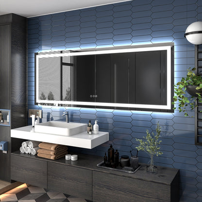 Apex-T 84" W x 32" H Lighted Bathroom Large Light Led Mirror,Anti Fog,Dimmable,Three Lighting Modes