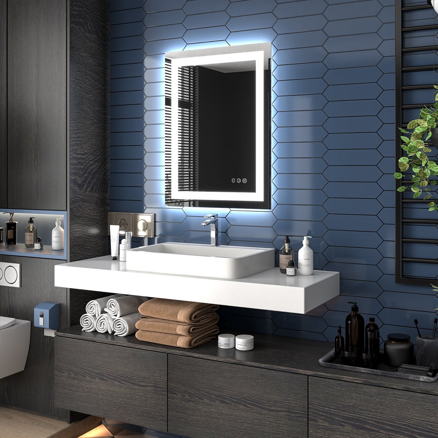 Apex 24" W x 32" H LED Bathroom Light Mirror,Anti Fog,Dimmable,Three Lighting Modes