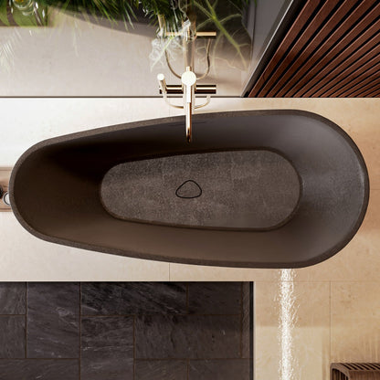 Allsumhome RockE 59" Oval Solid Surface Stone Freestanding Bathtub,Stone Touch,Cement Gray,Scratch-proof,cUPC Certified