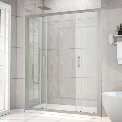 Holden 56-60"W x 70"H Easy Clean Shatter Proof Double Framed Sliding Shower Door with 1/4" (6mm) Clear SGCC Tempered Glass,Brushed Nickel