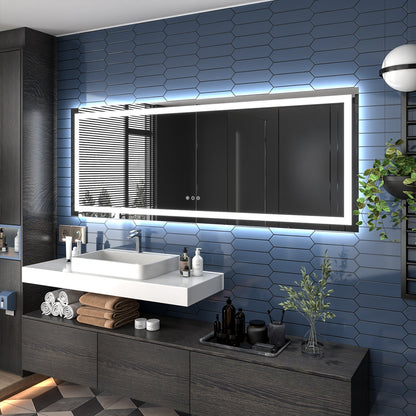 Apex 84" W x 32" H LED Bathroom Large Light Led Mirror,Anti Fog,Dimmable,Dual Lighting Mode,Tempered Glass