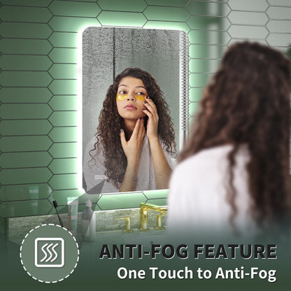 Brivaro 24" x 32" Backlit LED Bathroom Mirror with Nano-Tempered Glass, Anti-Fog, Dimmable, 3 Lighting Modes