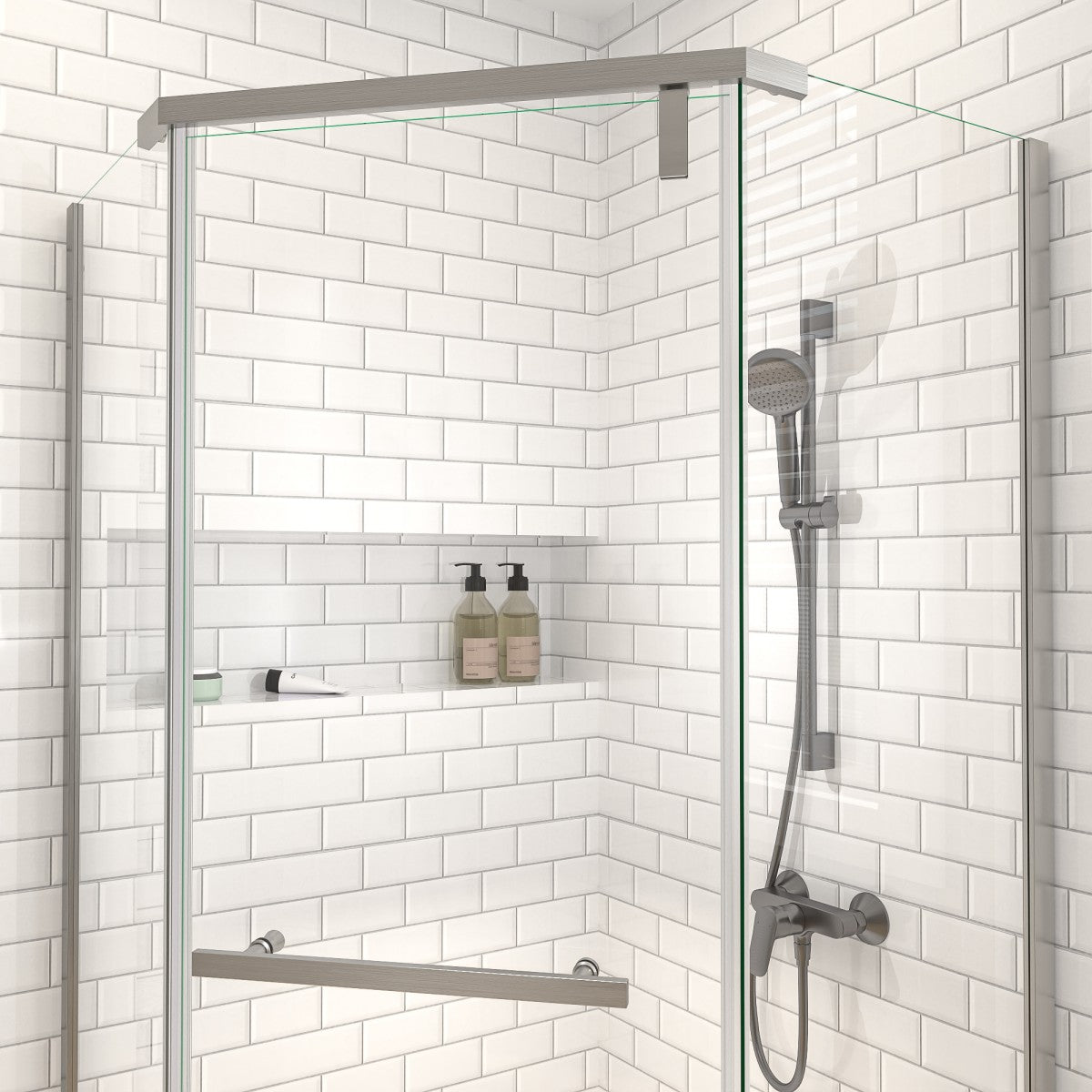 Prism Neo-Angle Frameless Shower Door 36 in. W x 72 in. H Corner Shower Enclosure,6mm Clear Glass,Pivot Shower Doors,Brushed Nickel