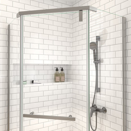 Prism Neo-Angle Frameless Shower Door 36 in. W x 72 in. H Corner Shower Enclosure,6mm Clear Glass,Pivot Shower Doors,Brushed Nickel