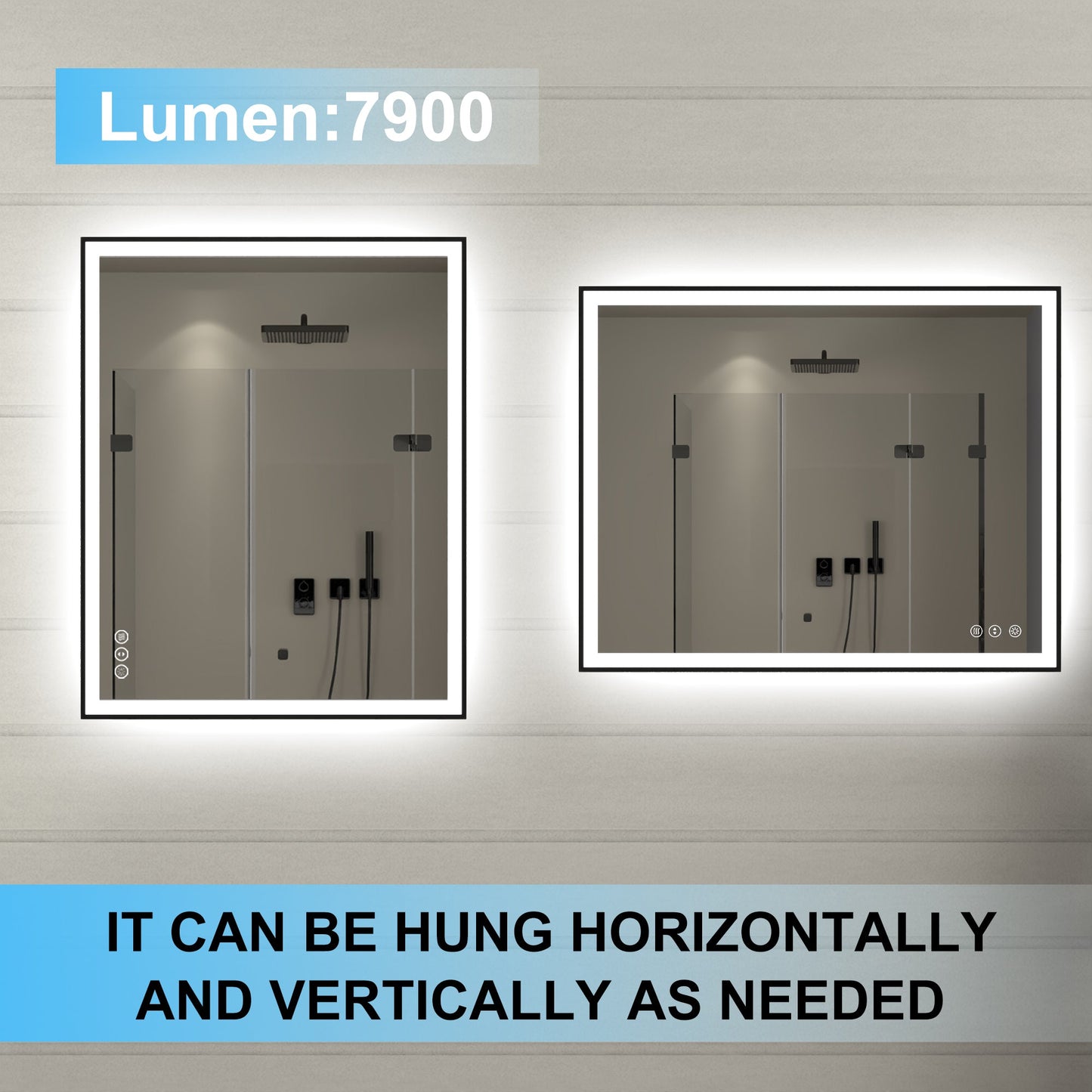 Apex-Noir 48"x32" Framed LED Lighted Bathroom Mirror