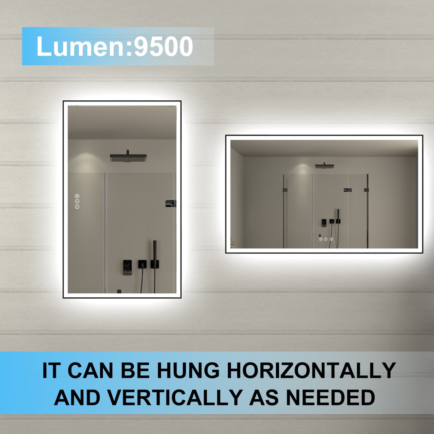 Apex-Noir 60"x36" Framed LED Lighted Bathroom Mirror