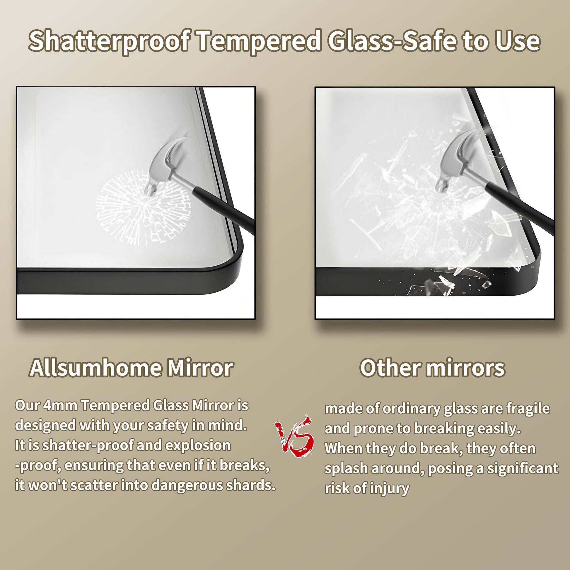 Noir 72" x 36" Vanity Mirror �C Modern, Elegant, Rectangular Wall Mirror with Tempered Glass, Shatterproof, Rust-Resistant, Matte Black Frame for Bathroom, Living Room & Hallway - ExBriteUSA