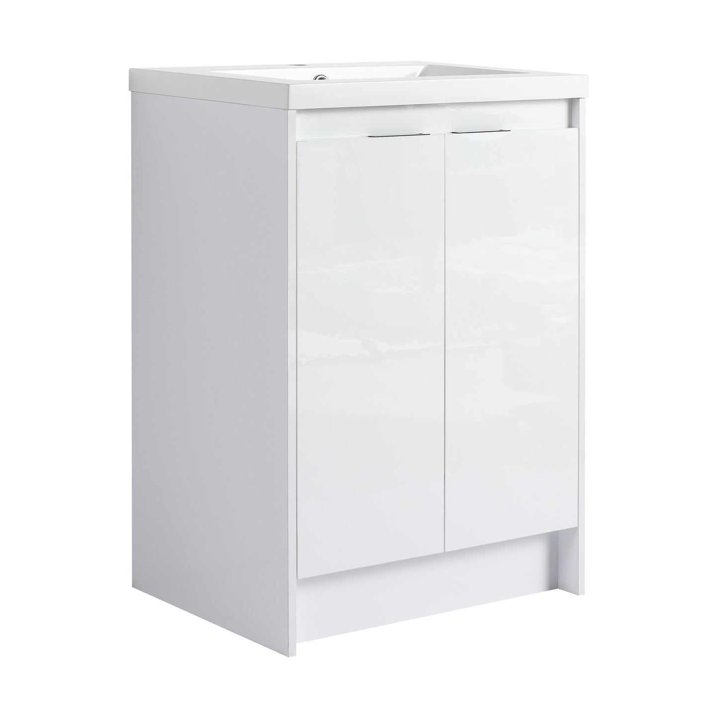 Allsumhome 24' Freestanding Bathroom Vanity With Resin Sink; Glossy White