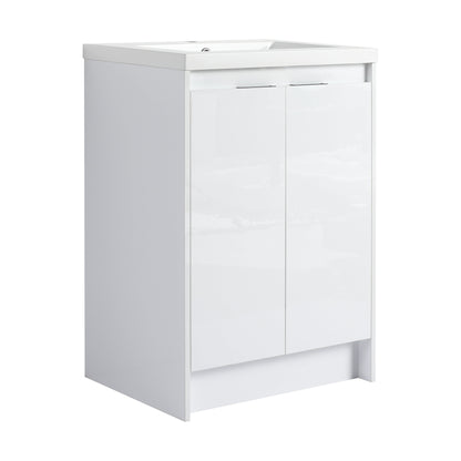 Allsumhome 24' Freestanding Bathroom Vanity With Resin Sink; Glossy White