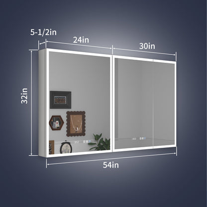 Rim 54" W x 32" H LED Lighted Medicine Cabinet Recessed or Surface with mirrors - ExBriteUSA