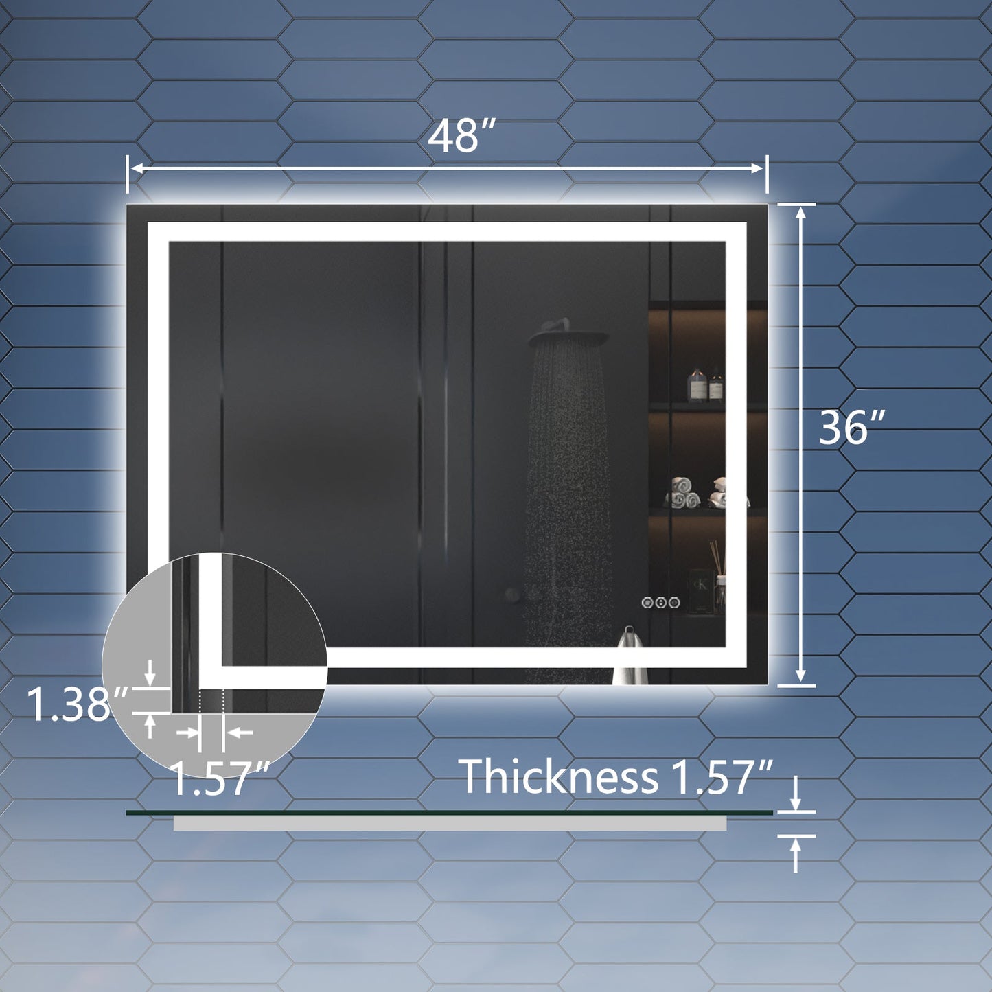 Apex 48" W x 36" H LED Bathroom Light Mirror,Anti Fog,Dimmable,Dual Lighting Mode,Tempered Glass