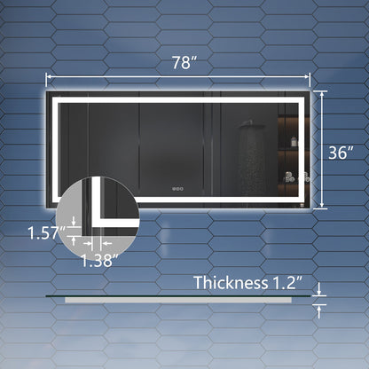 Apex-T 78" W x 36" H Lighted Bathroom Large Light Led Mirror,Anti Fog,Dimmable,Three Lighting Modes