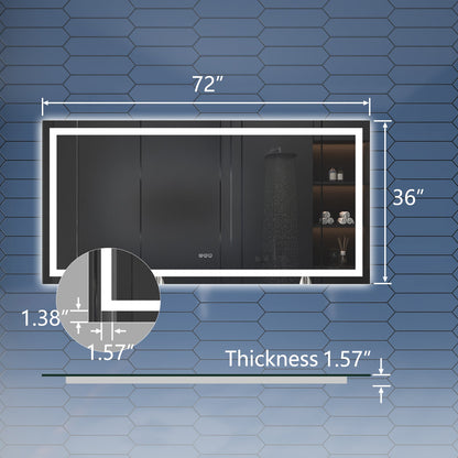 Apex 72" W x 36" H LED Bathroom Large Light Led Mirror,Anti Fog,Dimmable,Dual Lighting Mode,Tempered Glass