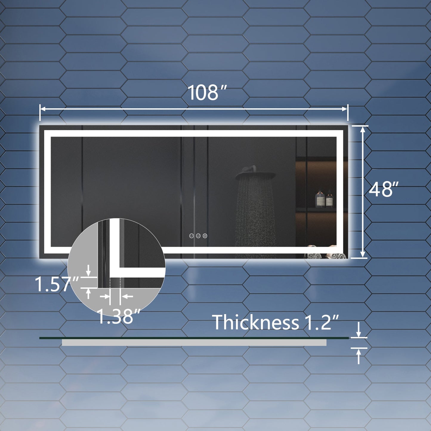 Apex-T 108" W x 48" H Lighted Bathroom Large Light Led Mirror,Anti Fog,Dimmable,Three Lighting Modes