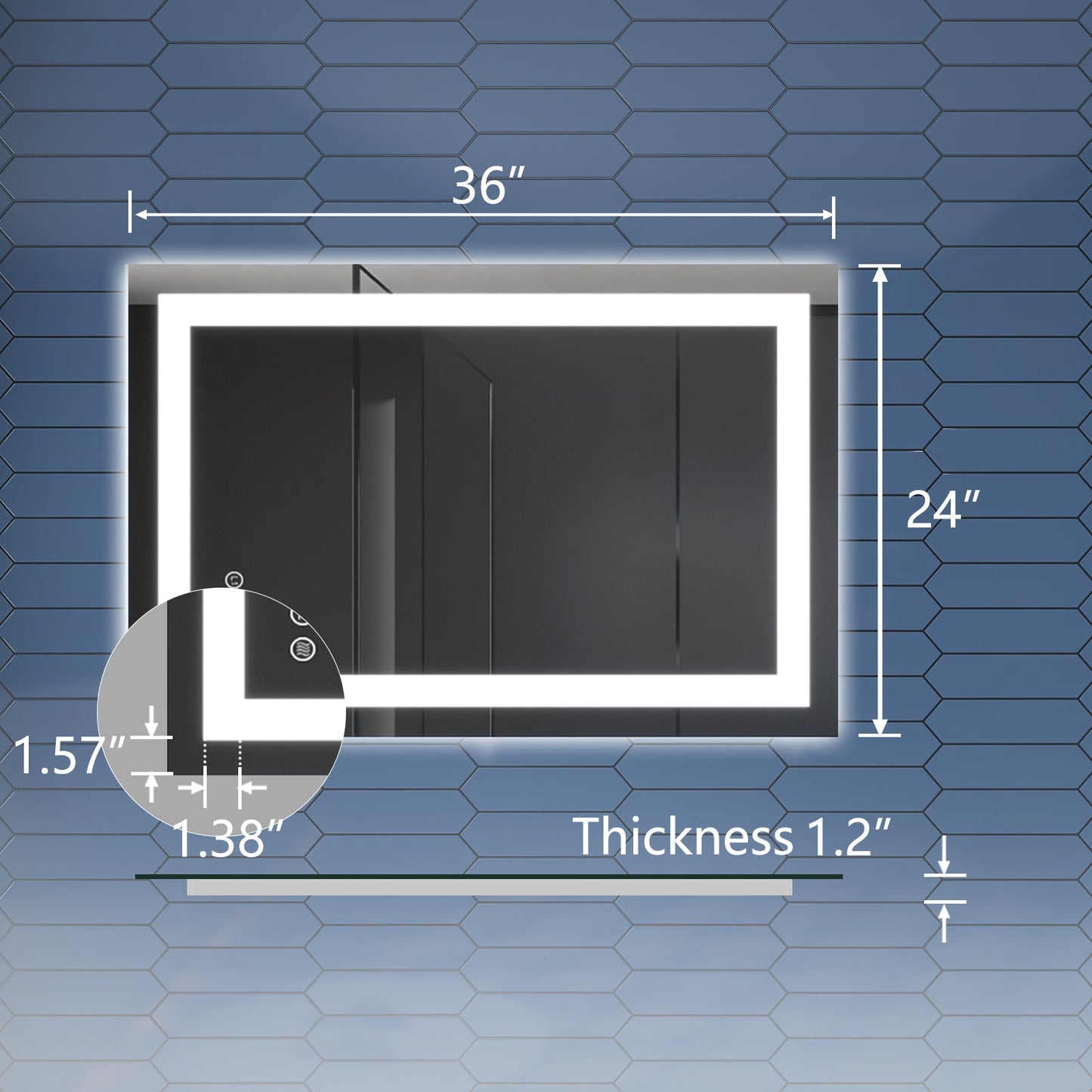 Apex-T 24" W x 36" H Lighted Bathroom Large Light Led Mirror,Anti Fog,Dimmable,Three Lighting Modes