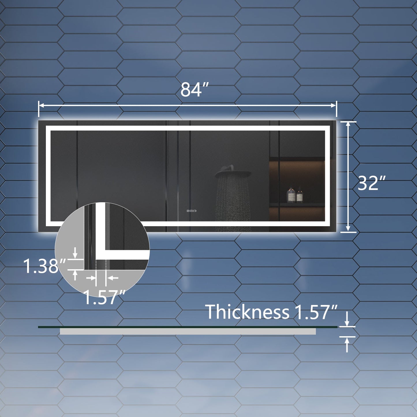 Apex 88" W x 38" H LED Bathroom Large Light Led Mirror,Anti Fog,Dimmable,Dual Lighting Mode,Tempered Glass