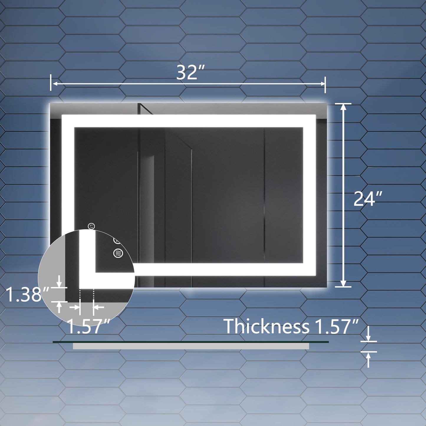 Apex 24" W x 32" H LED Bathroom Light Mirror,Anti Fog,Dimmable,Three Lighting Modes