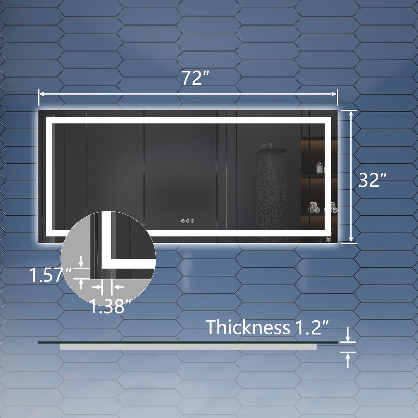Apex-T 72" W x 32" H Lighted Bathroom Large Light Led Mirror,Anti Fog,Dimmable,Three Lighting Modes