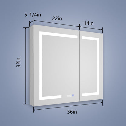 Boost-M2 36" W x 32" H Bathroom Light Medicine Cabinets Recessed or Surface Defogger, Dimmer, Outlets & USB