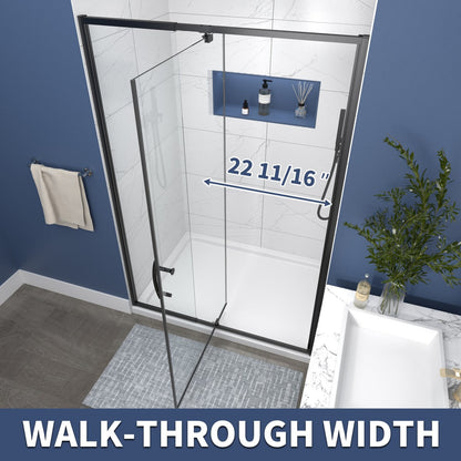 Flexi 44-48"x71" Frameless Shower Door in Matte Black,Water Repellent Glass with Seal Strip Parts and Handle,6mm Glass Shower Door - ExBriteUSA