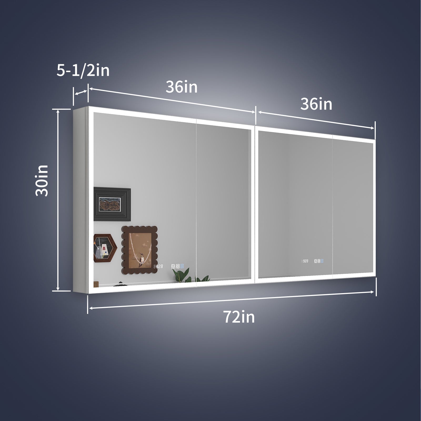 Rim 72" W x 30" H LED Lighted Medicine Cabinet Recessed or Surface with Mirrors - ExBriteUSA