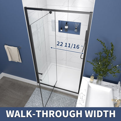 Flexi 38-42"x71" Frameless Shower Door in Matte Black,Tempered Glass with Seal Strip Parts and Handle,6mm Glass Shower Door - ExBriteUSA