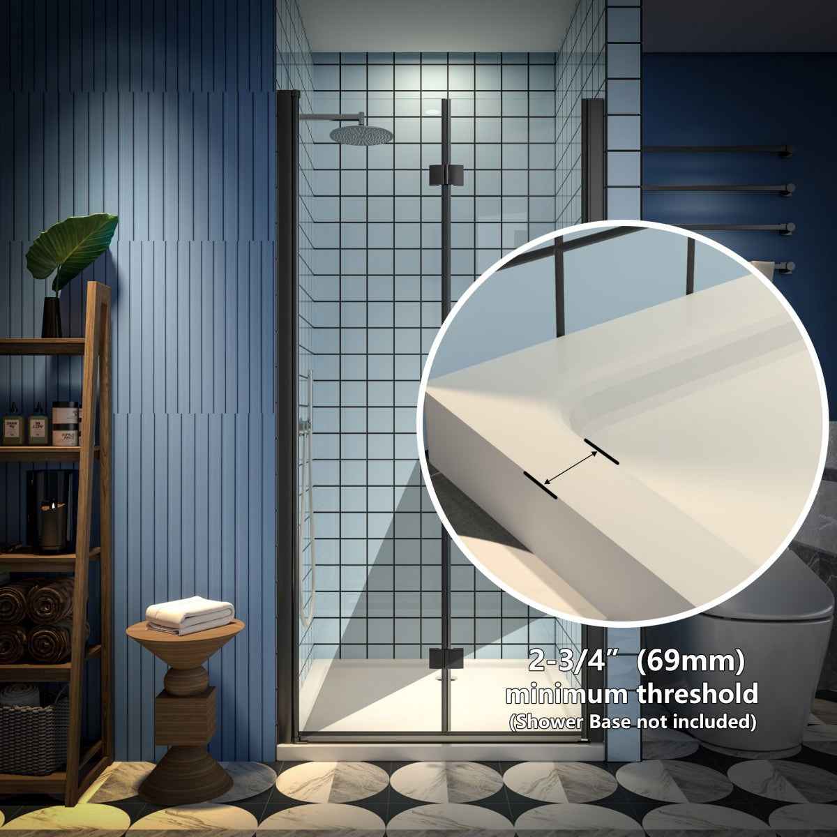 Exbrite Adapt Bifold Shower Door 36-38 in.W x 72 in.H Pivot Swing Shower Doors,Matte Black,Clear Tempered Glass