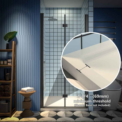 Exbrite Adapt Bifold Shower Door 36-38 in.W x 72 in.H Pivot Swing Shower Doors,Matte Black,Clear Tempered Glass