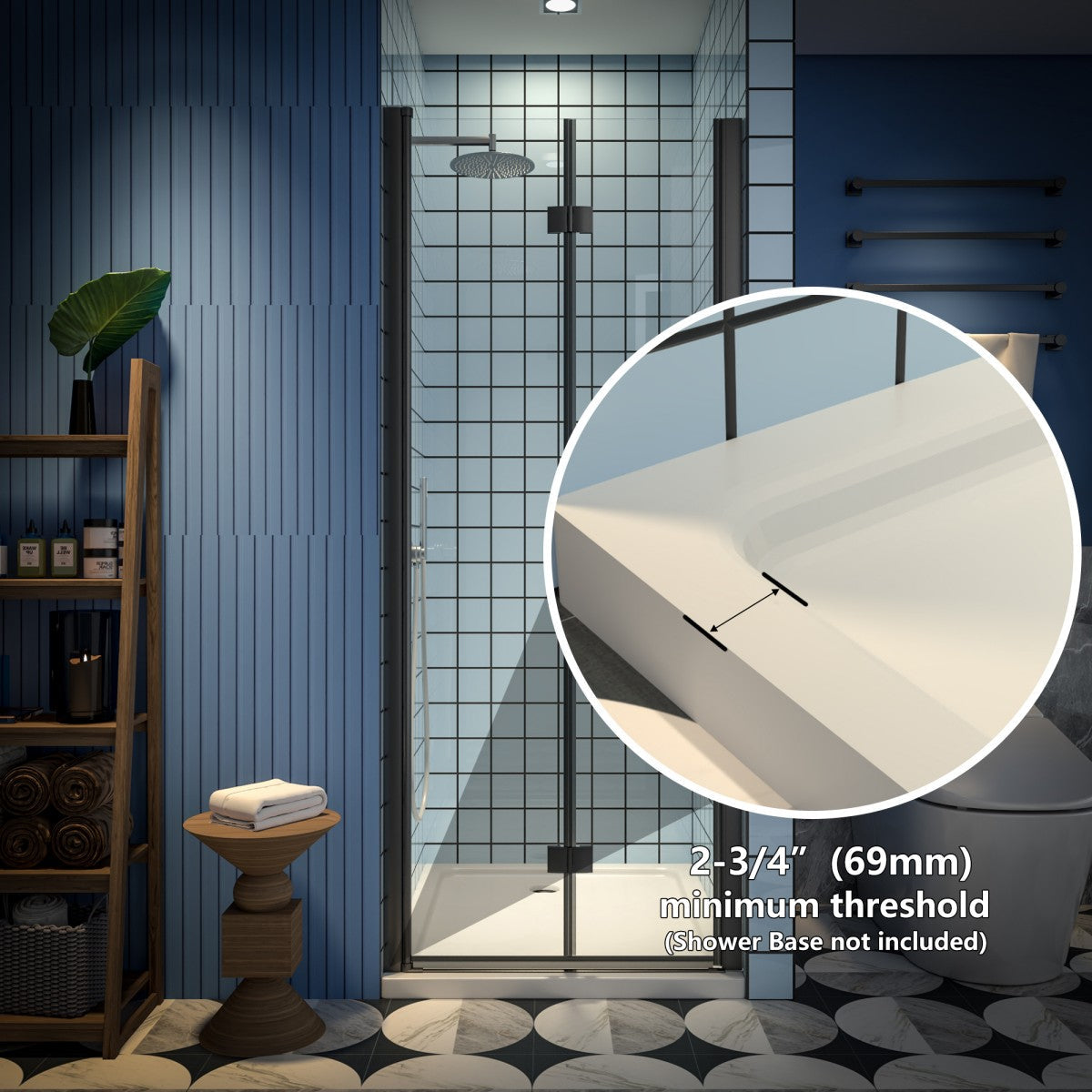 Exbrite Adapt Bifold Shower Door 30-32 in.W x 72 in.H Pivot Swing Shower Doors,Matte Black,Tempered Shower Glass - ExBriteUSA