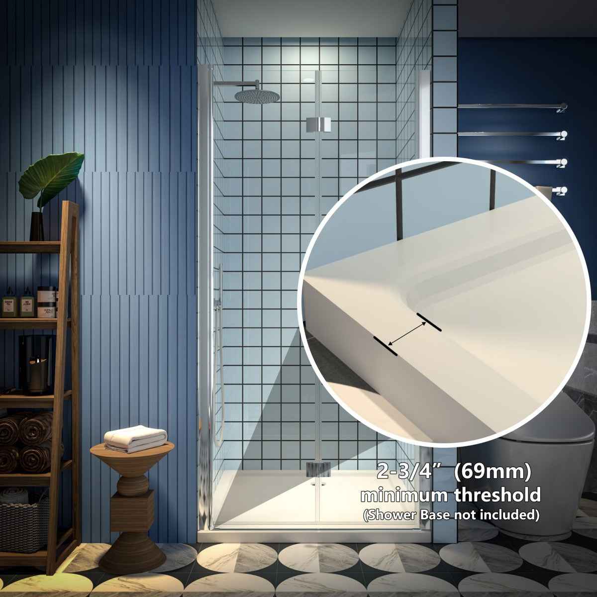 Exbrite Adapt Bifold Shower Door 36-38 in.W x 72 in.H Pivot Swing Shower Doors,Chrome,Clear Tempered Glass